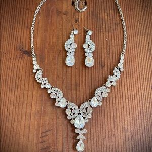 Silver and crystal fancy necklace and earrings set